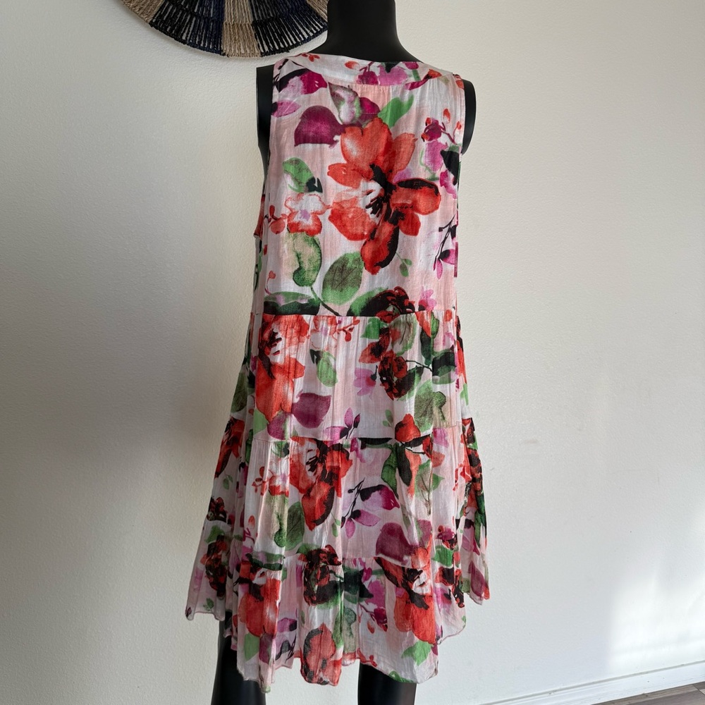 Embellished Floral Tiered Mini Dress - Pink & Green - Picture 11 of 14